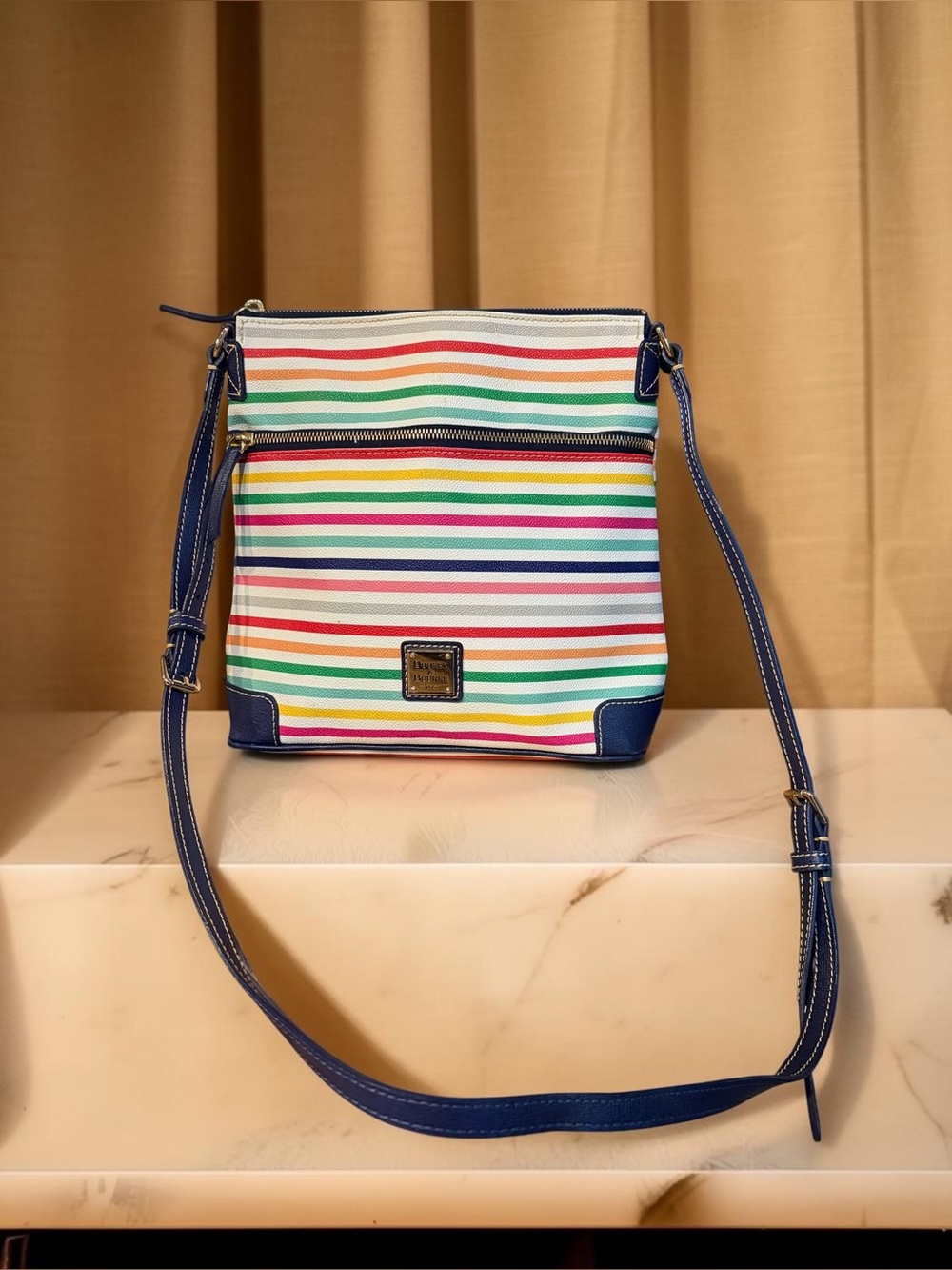 Dooney & Bourke Multicolor Striped Crossbody with Navy Trim